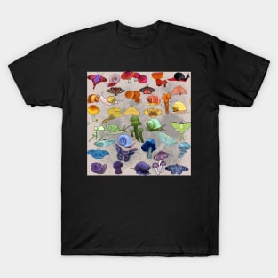 Rainbow Mushrooms and Moths and Snails Coattagecore Pride Neutral T-Shirt